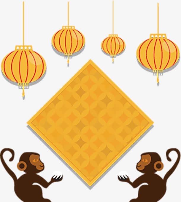 矢量手绘猴子灯笼免抠