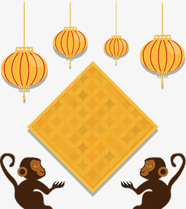矢量手绘猴子灯笼免抠