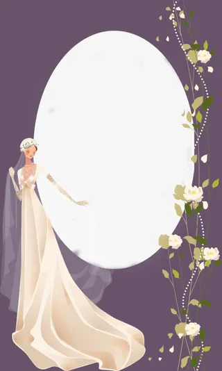 手绘婚纱相框免抠