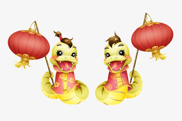 一对蛇提灯笼免抠