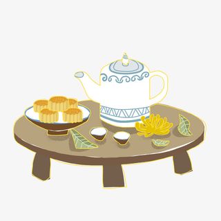 手绘立体中秋月饼免抠