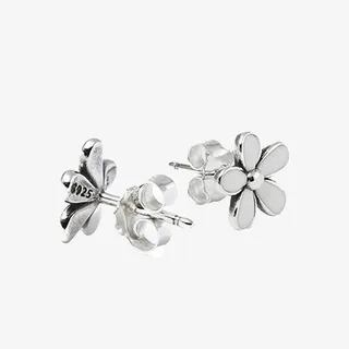 潘多拉女士白色银质瓷釉花瓣耳钉免抠