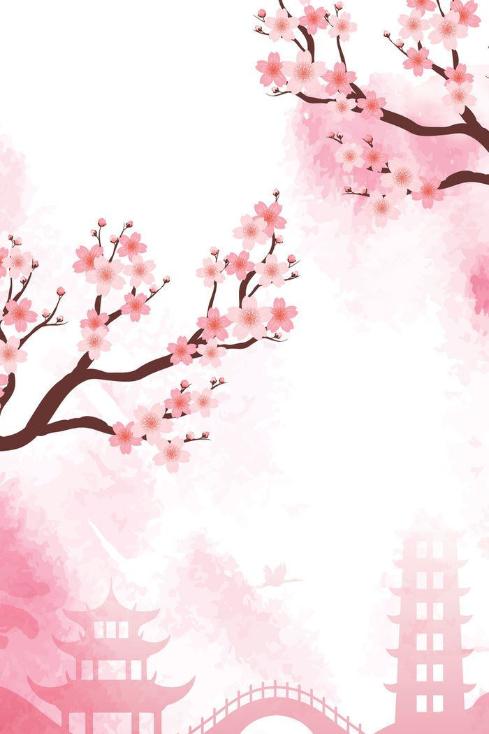 粉色手绘春游樱花节春天花季背景高清