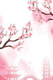 粉色手绘春游樱花节春天花季背景高清