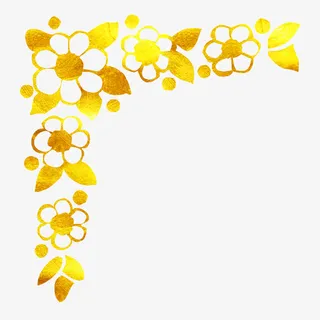 创意金色小花边角边框烫金免抠图免抠