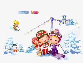 欢乐滑雪插画矢量图免抠