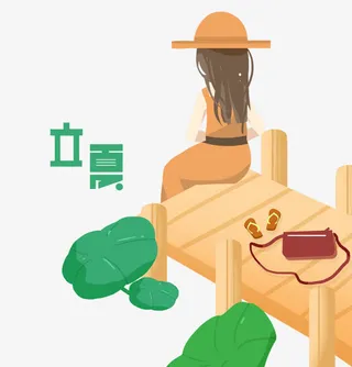 手绘装饰插图立夏节气坐在池塘边免抠