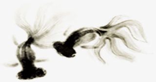 黑色艺术手绘金鱼设计免抠