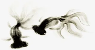 黑色艺术手绘金鱼设计免抠