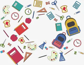 卡通文具花纹海报免抠