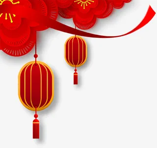 边角装饰红色梅花灯笼飘带免抠
