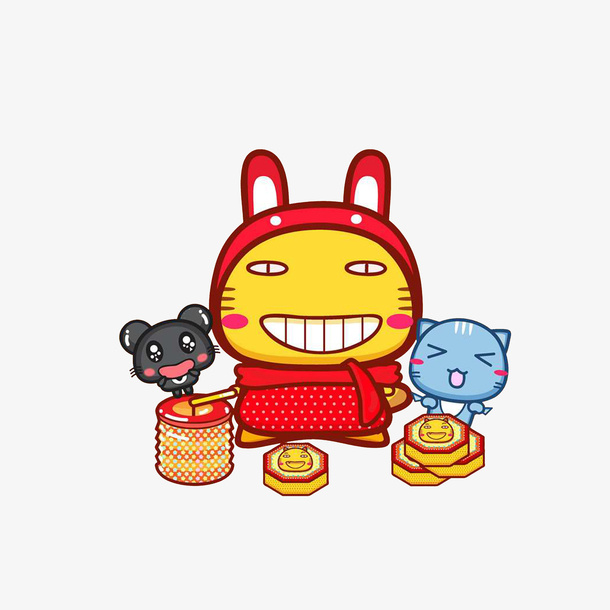卡通欢庆中秋的小动物素材免抠