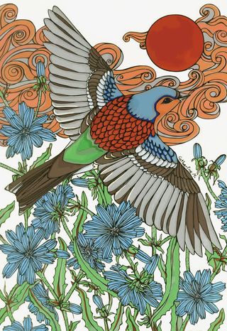 矢量鸟云花免抠