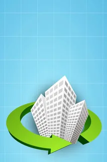 立体建筑蓝色白色剪纸简约背景高清