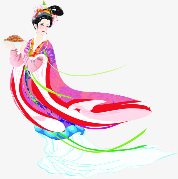 手绘中国风中秋节美女免抠