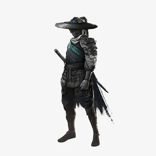 中国风戴斗笠的水墨剑客免抠