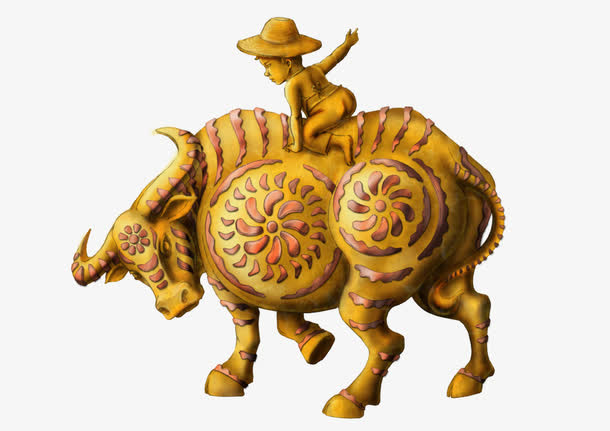 牧童骑牛雕塑免抠