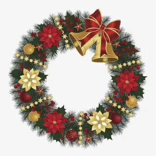 冬青树花环金铃铛圣诞装饰免抠