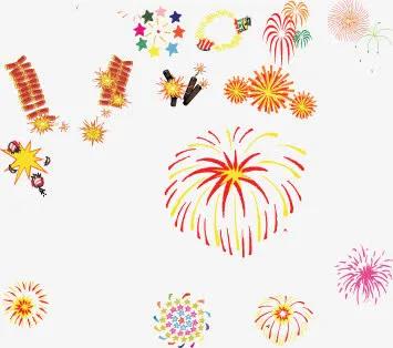 彩色各种新年礼花鞭炮免抠