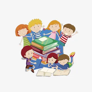 创意卡通读书的小朋友们免抠