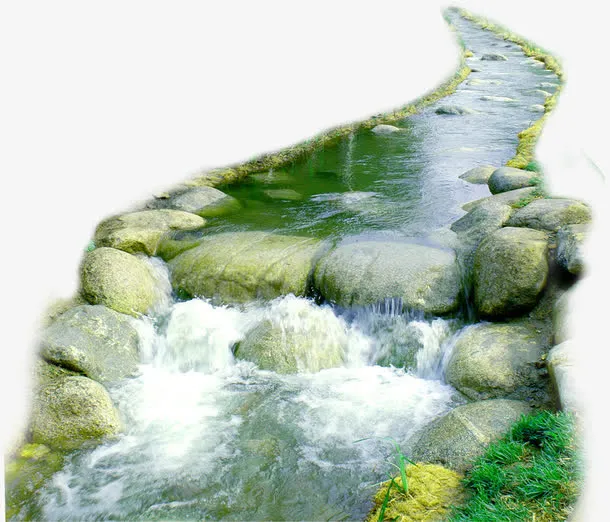 小河流水岩石美景免抠