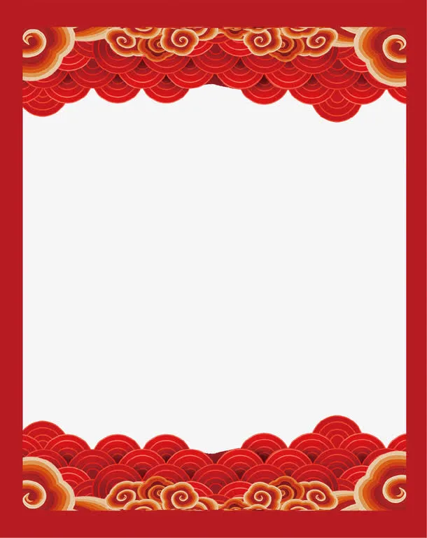 红色中国风新年祥云边框免抠