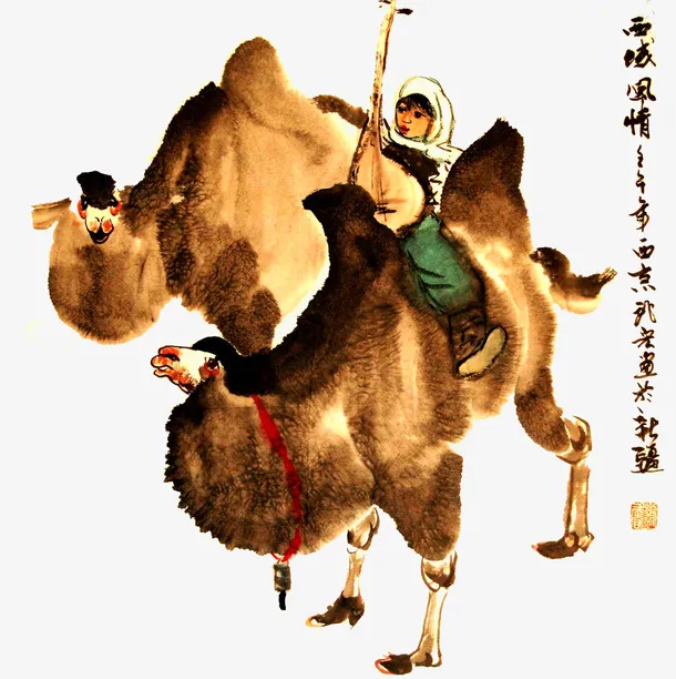 西域风情国画免抠