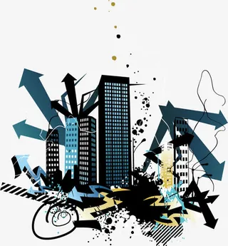 矢量手绘蓝色建筑免抠