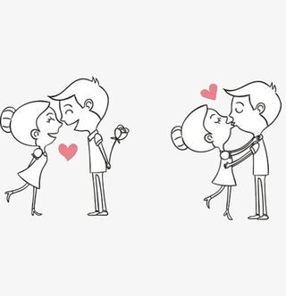 手绘风格恩爱情侣简笔画图案免抠图标元素