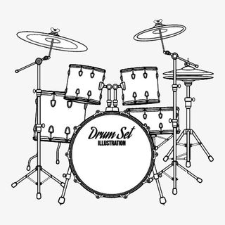 手绘黑白线条架子鼓插图免抠