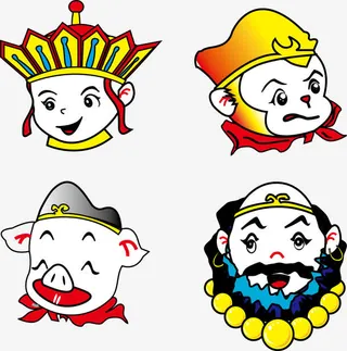 卡通师徒四人头像免抠