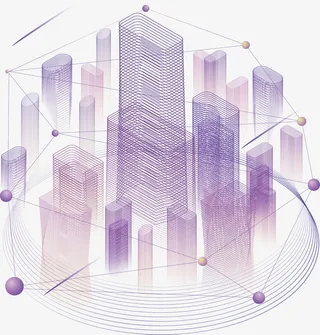 紫色三维科技大楼数据图免抠