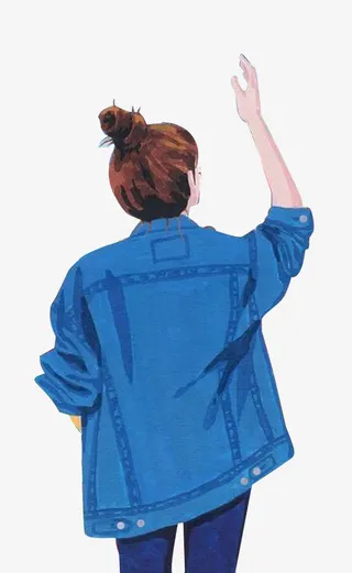 手绘女生背影免抠