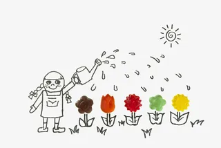 给五朵花浇水免抠