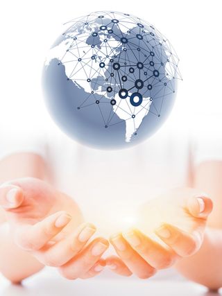 创意科技简约手捧地球论坛背景素材高清