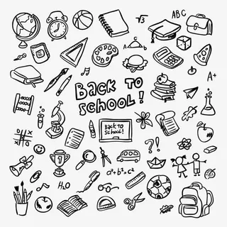 黑白手绘涂鸦文具书本免抠