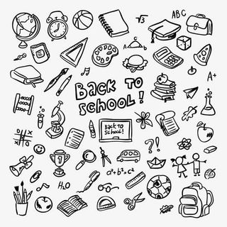 黑白手绘涂鸦文具书本免抠