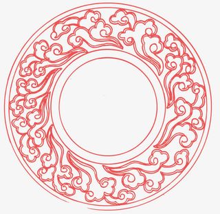 红色中国风云朵圆圈免抠