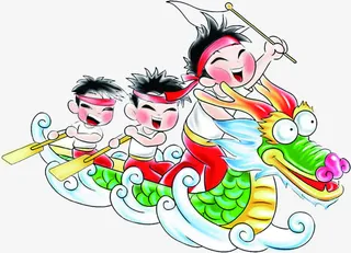 可爱手绘儿童划龙舟活动免抠