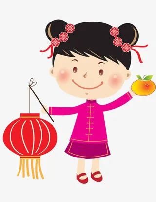 卡通打着灯笼女孩免抠图免抠