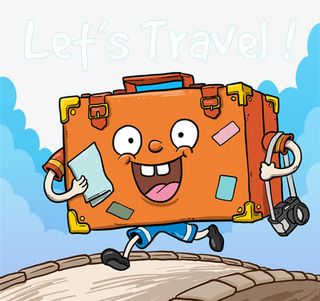 卡通旅行奔跑的行李箱免抠