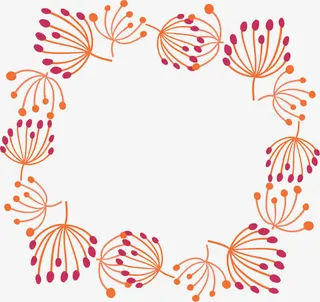 橙色扁平美丽春季花环免抠
