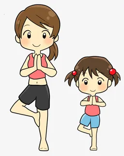 练习瑜伽的可爱母女免抠