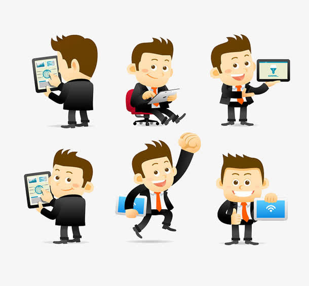 办公室职员网络上网卡通形象免抠