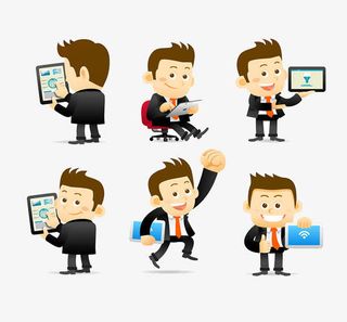 办公室职员网络上网卡通形象免抠
