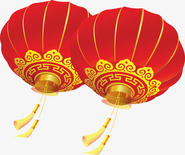 红色卡通圆形灯笼免抠