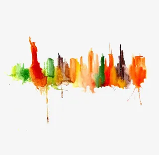 水彩城市剪影免抠