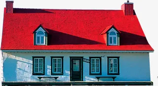 春天红色屋顶建筑免抠