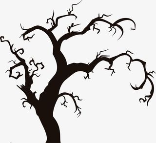 黑色线条枯树免抠