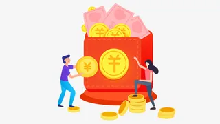 手绘卡通人物抢红包免抠